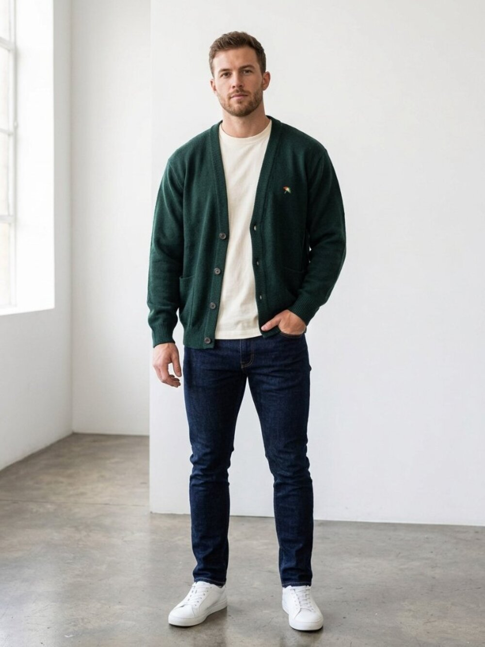Arnold Palmer Vintage 100% Pure Wool Green Cardigan XL